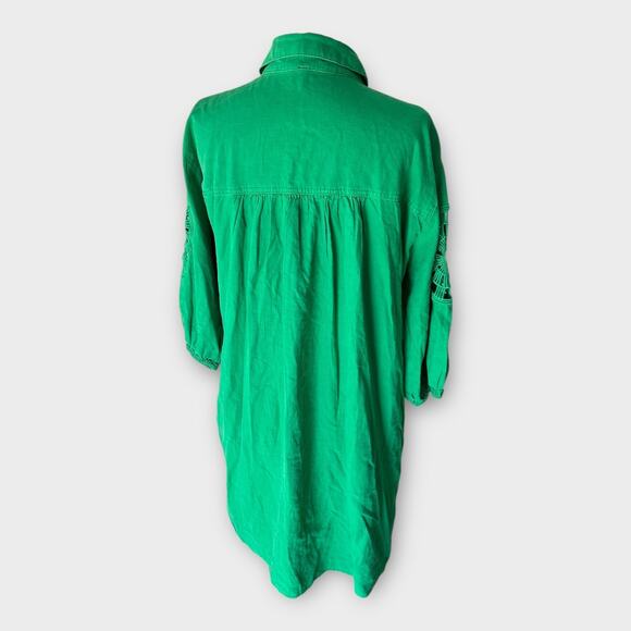 YFB Young Fabulous & Broke Green Linen Shirt Dress Women's Small Boho Beachy - Picture 7 of 12